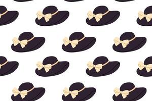 Seamless pattern with black wide-brim hats and beige bows vector