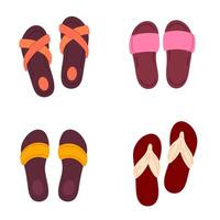 Collection of summer sandals and flip-flops in various colors on white background vector