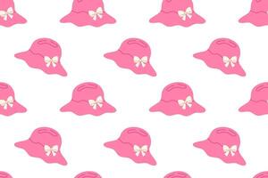 Seamless pattern with pink hats and beige bows on white background vector
