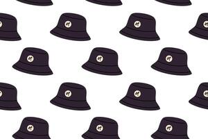 Seamless pattern with black bucket hats on white background vector