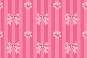 Seamless pink background with white bows and floral decorations in stripe pattern vector