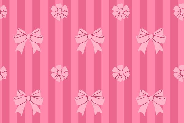Seamless pink background with white bows and floral decorations in stripe pattern