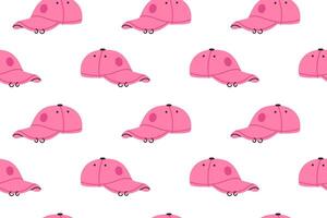 Seamless pattern with pink baseball caps on white background vector