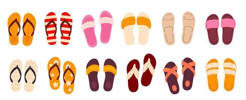 Set of casual summer flip flops and open sandals vector