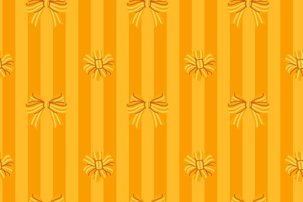 Bright orange seamless background with ribbon bows and striped design