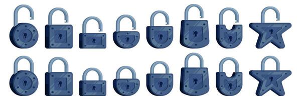 Collection of illustrations of castles of different shapes in dark blue in a modern detailed style vector