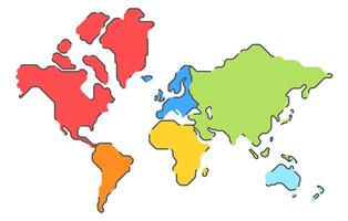 Simplified illustration of world map with continents in modern style vector