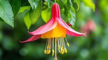 Fuchsia flower with yellow and pink petals photo