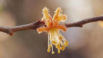 A close up of a flower on a branch photo