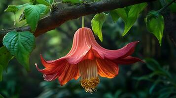 A flower is hanging from a tree branch, image of flower photo
