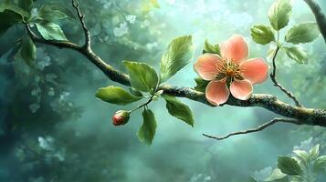 A painting of a tree branch with flowers photo