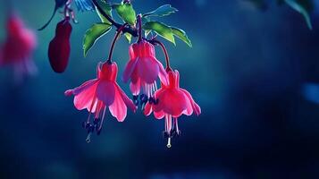Fuchsia flowers on a branch with dark background photo