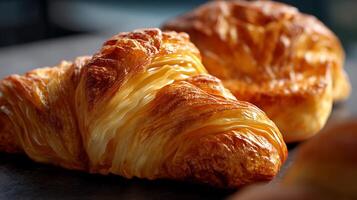 A close up of a croissant on a table photo
