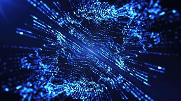Abstract background with wavy particles of energy form, digital blue futuristic waves. Seamless loop video