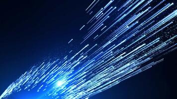Abstract digital background with glowing neon particles flying upwards. motion of flow of glowing bright particle lines. visualization of connection and flow of big data. Seamless loop abstract video