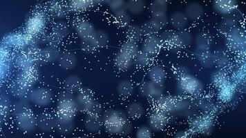 Abstract futuristic waves on blue background with particles movement. seamless loop video