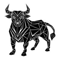Black and white silhouette of geometric style bull in an aggressive pose isolated on white background vector