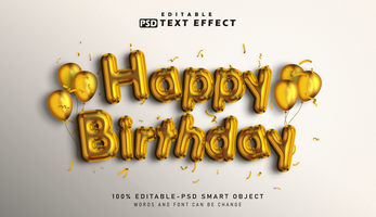 3D Happy Birthday Foil Baloon text effect - Editable text effect psd