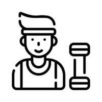 Ready to use line icon of gym trainer with dumbbell vector