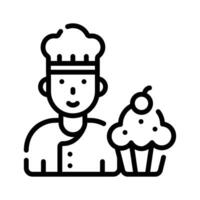 Check out our premium line icon showing baker with cupcake vector