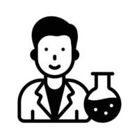 Check out premium glyph icon of male scientist with chemical flask. vector