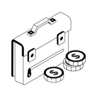 Ready to use isometric icon of money bag with coins. vector