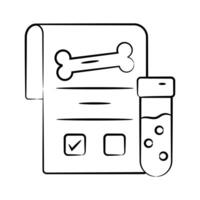 A customizable drawing icon of lab report with a bone and test tube vector