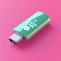 Clean transparent Pen Drive Mock Up Futuristic USB Memory Card With LED Indicator Light psd