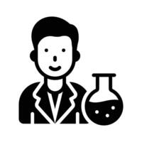 Check out premium glyph icon of male scientist with chemical flask vector