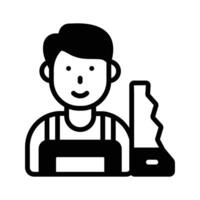 Get a sight of this latest glyph icon of carpenter with a saw. vector