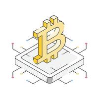 An editable icon of bitcoin designed in isometric style vector