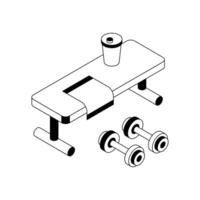 Check out our premium isometric icon depicting gym bench with dumbbells. vector