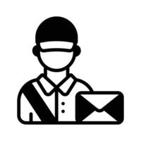 Visually appealing glyph style icon showing postman character. vector