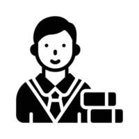 A well crafted glyph icon of professor with books vector