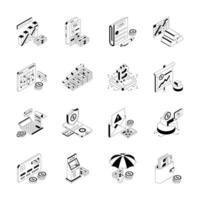 Easy to edit set of finance and economy icons in isometric style vector