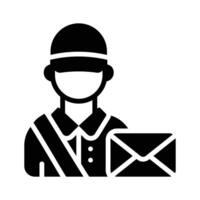 Visually appealing glyph style icon showing postman character vector