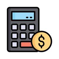 A captivating flat outline style icon of accounting calculator with dollar coin vector