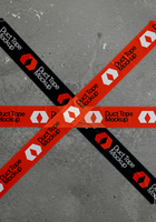 Crosses of red and black duct tape with Duct Tape Mockup printed on them lay on a concrete surface psd