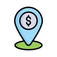 Visually appealing flat outline icon depicting bank location pin vector