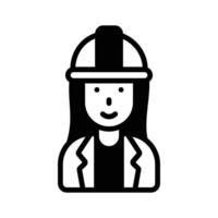 Easy to edit glyph icon depicting female engineer character. vector