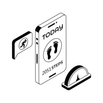 Step tracker app icon creatively designed in isometric style. vector