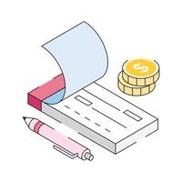 Here is an isometric outline icon of payment cheque vector
