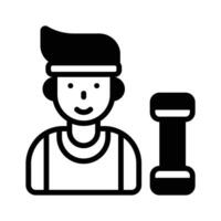 Ready to use glyph icon of gym trainer with dumbbell. vector