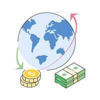Ready to use isometric outline icon showing global trading vector