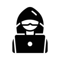 Check out or premium glyph icon of hacker with laptop vector