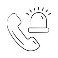 Ready to use hand drawn style icon of rescue call with siren vector