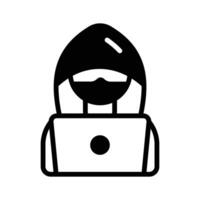 Check out or premium glyph icon of hacker with laptop. vector