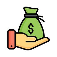 A captivating flat outline style icon of hand offering investment fund vector