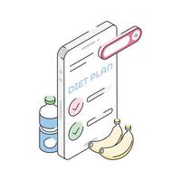 Here is an isometric outline icon depicting fitness application vector