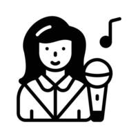Ready to use glyph style icon of singer with mic. vector